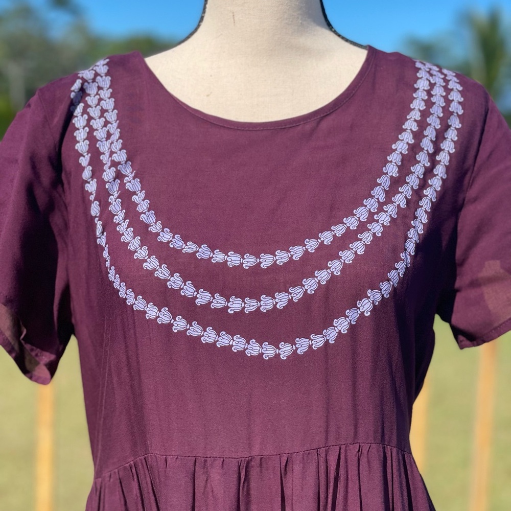 Mahina Made Purple Short Sleeve Dress with lei - Picture 3 of 8